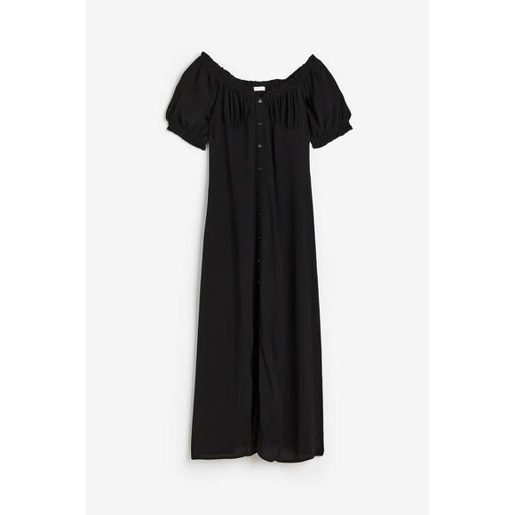 H&M Off-The-Shoulder Crepe Black Dress Women Size XL - Picture 1 of 7